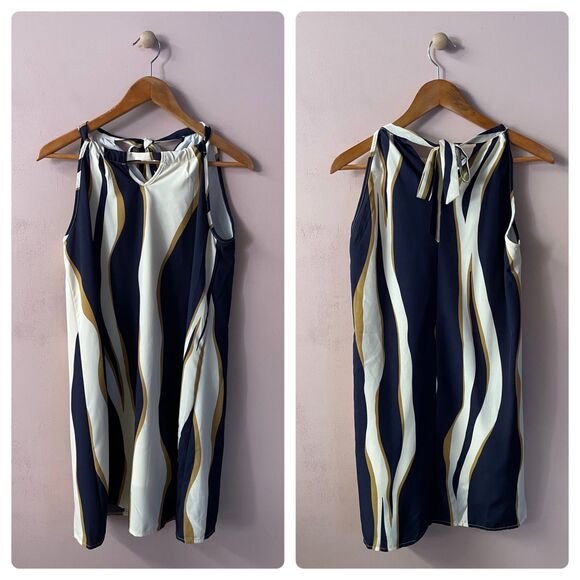 SHEIN Navy, Cream, & Tan Striped Mini Dress Size S/4 NWT - Picture 1 of 9